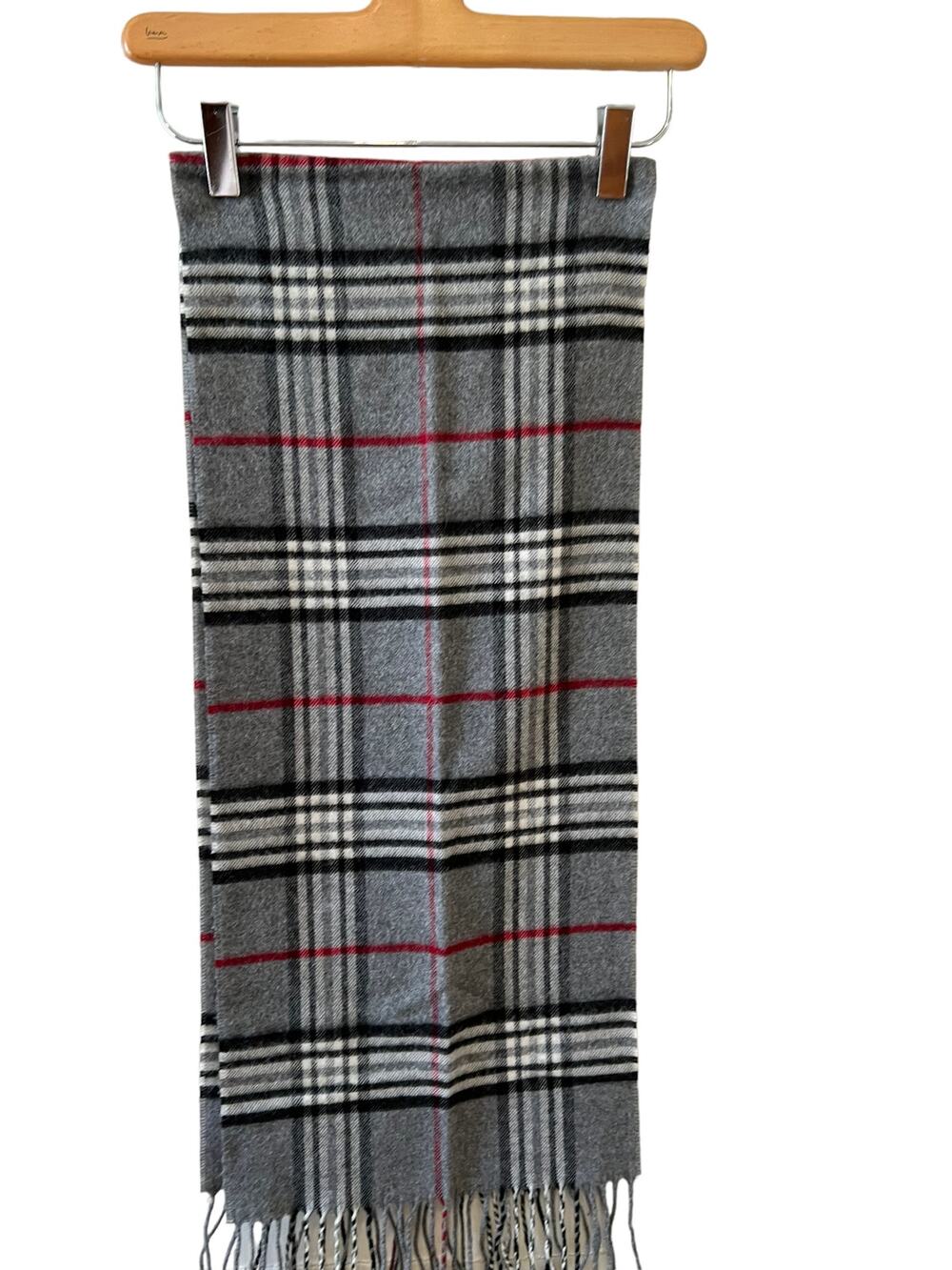 Cashmink Super Soft Scarf Gray Brit Plaid Fringe